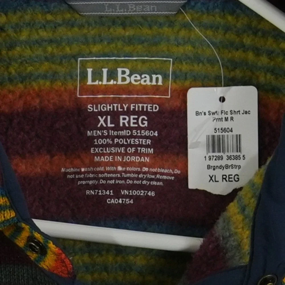 NEW L.L. Bean Sweater Fleece Shirt Jacket Men's Size XL Multi Striped Shacket